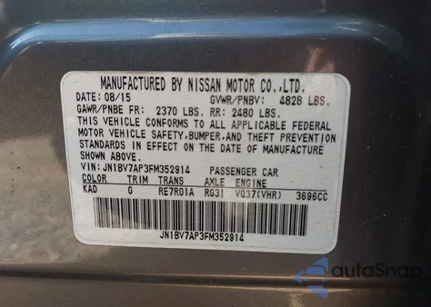 2015 Infiniti Q50 Premium from USA, damaged, VIN JN1BV7AP3FM352914
